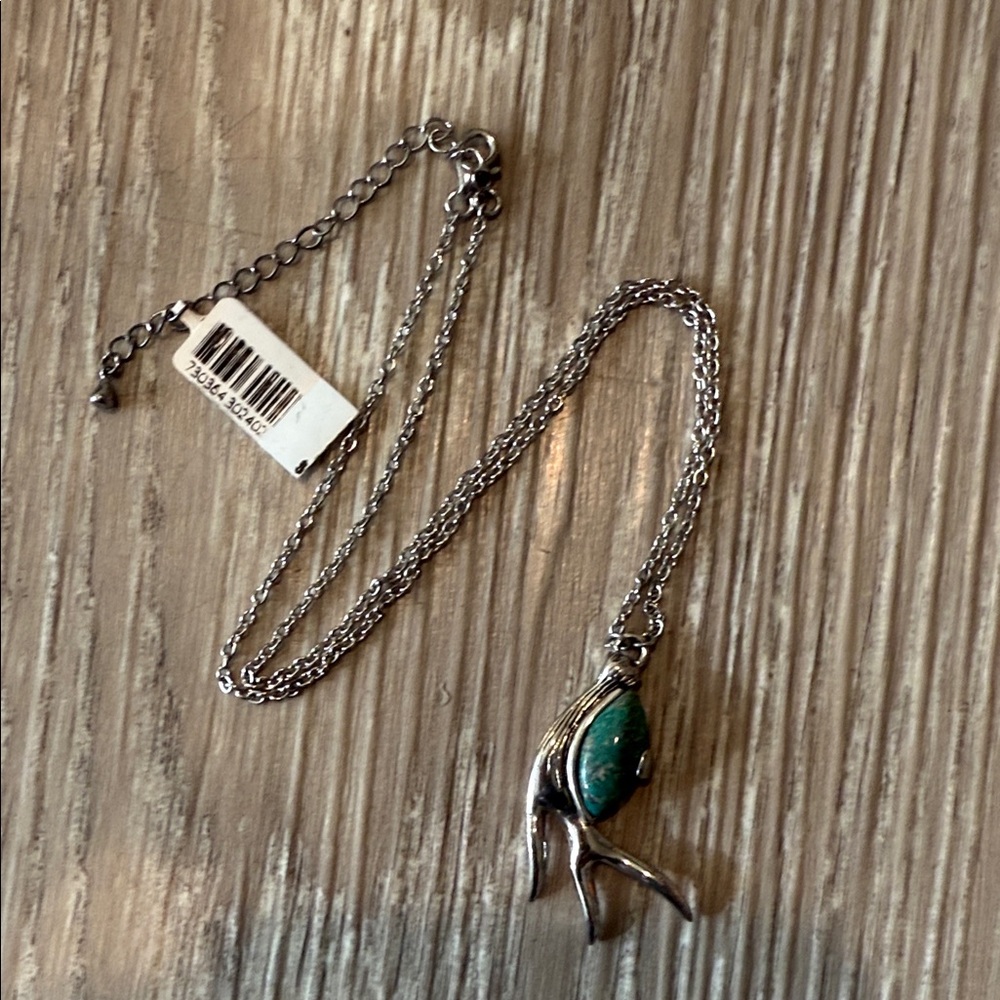 Silver and Turquoise Antler Pendant & Sterling Silver Necklace